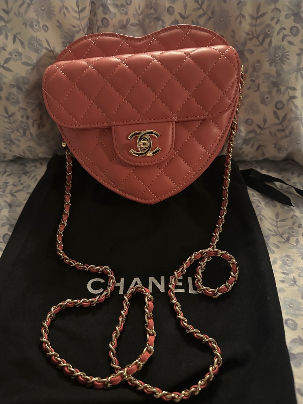 Heart Quilted Mini Bag in Rose Pink with Gold Hardware